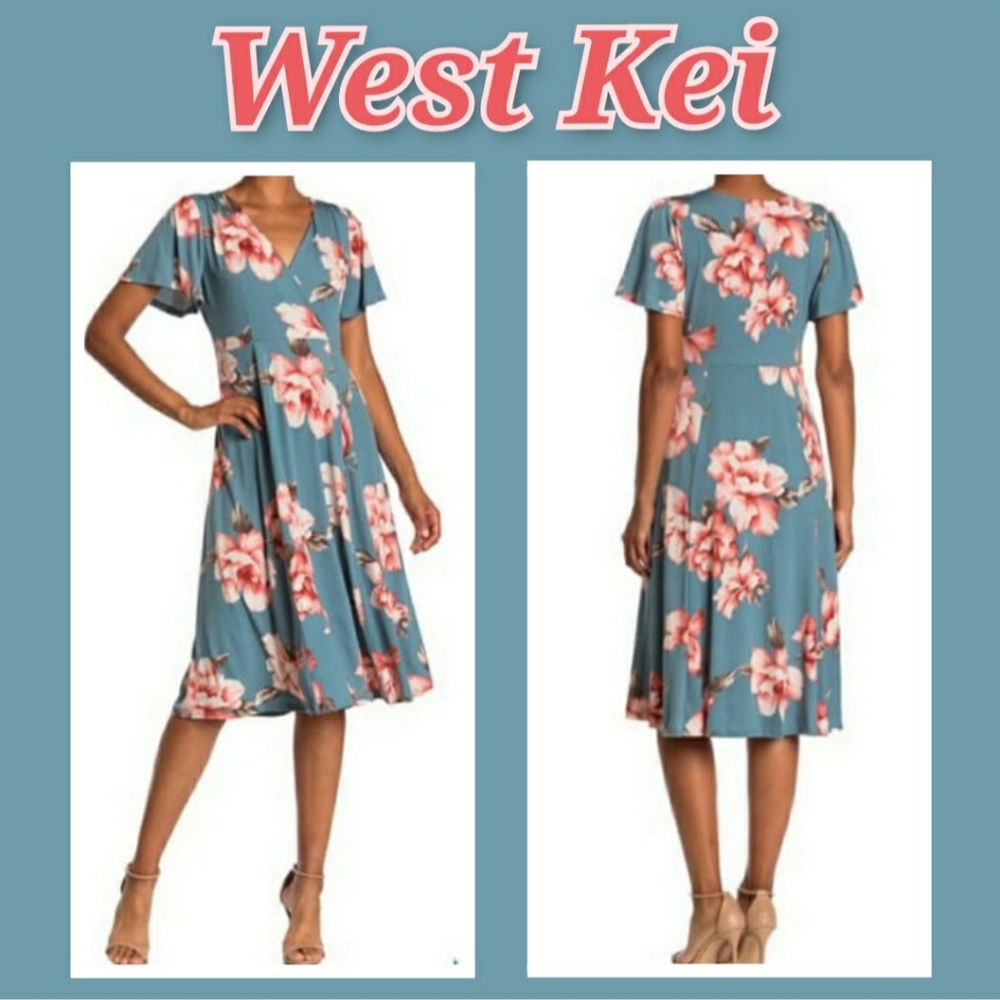 WEST KEI Flutter Sleeve Wrap Midi Dress
